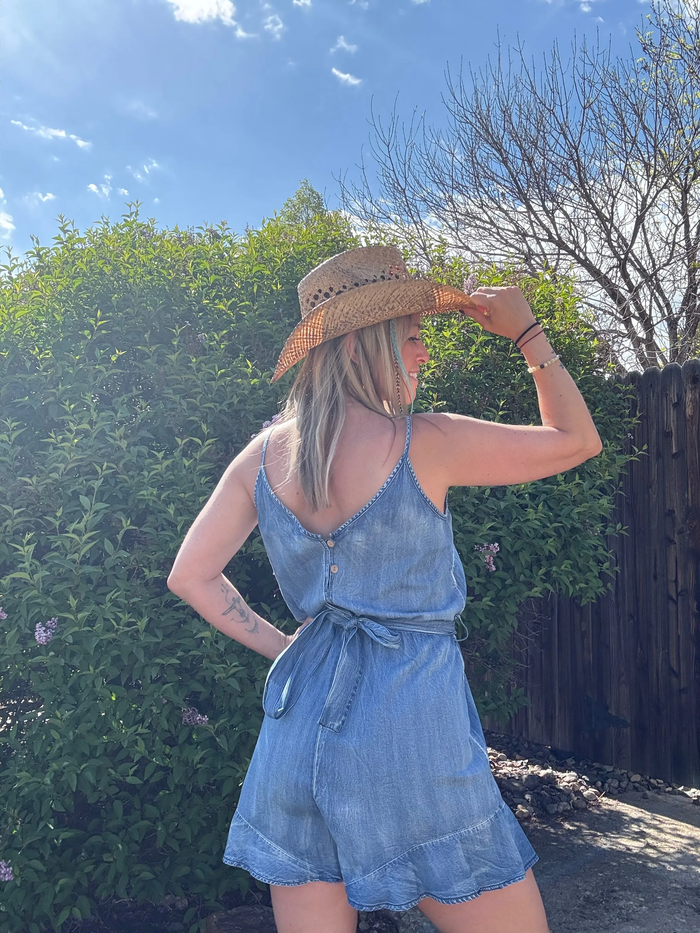 Distressed Suspender Romper