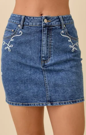Embroidered Denim Skirt