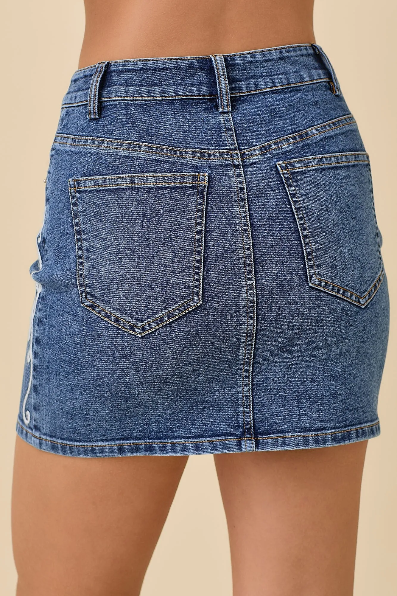 Embroidered Denim Skirt
