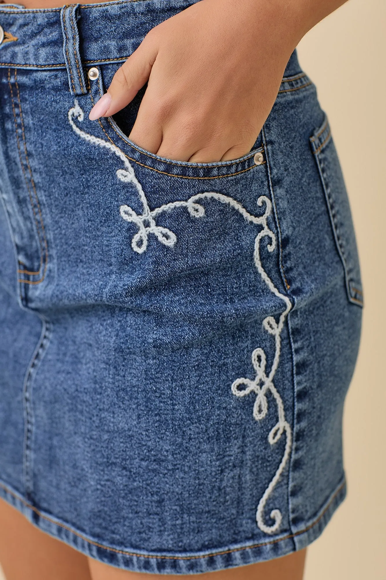 Embroidered Denim Skirt