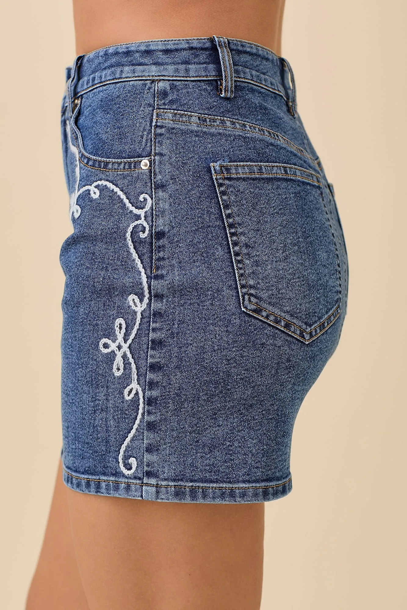 Embroidered Denim Skirt