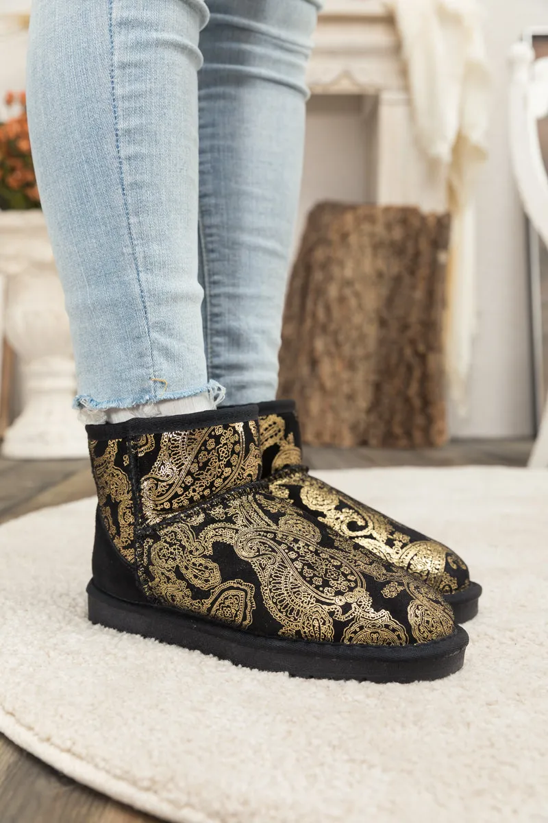 Embroidered Faux Fur-Lined Leather Suede Boot