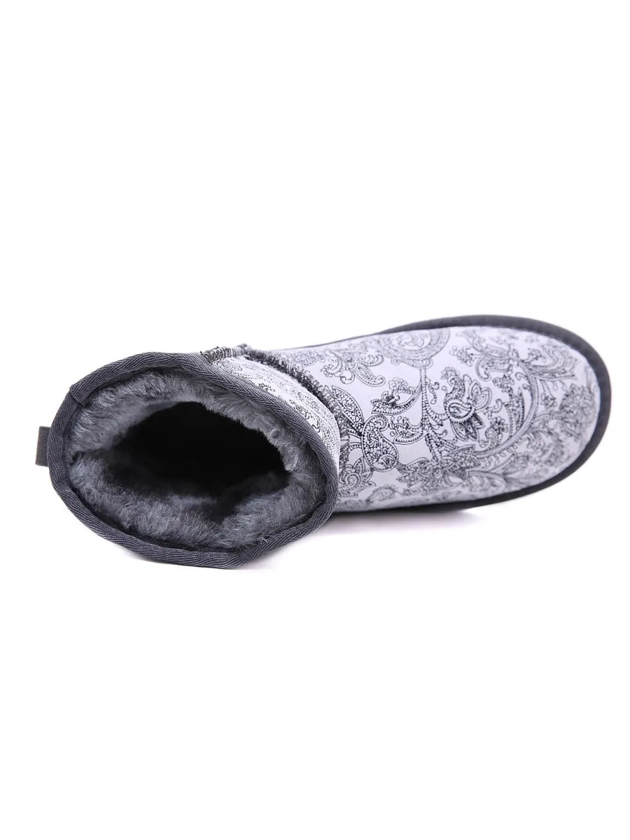 Embroidered Faux Fur-Lined Leather Suede Boot