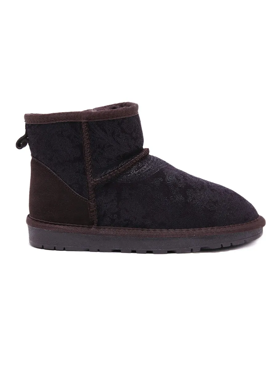 Embroidered Faux Fur-Lined Leather Suede Boot