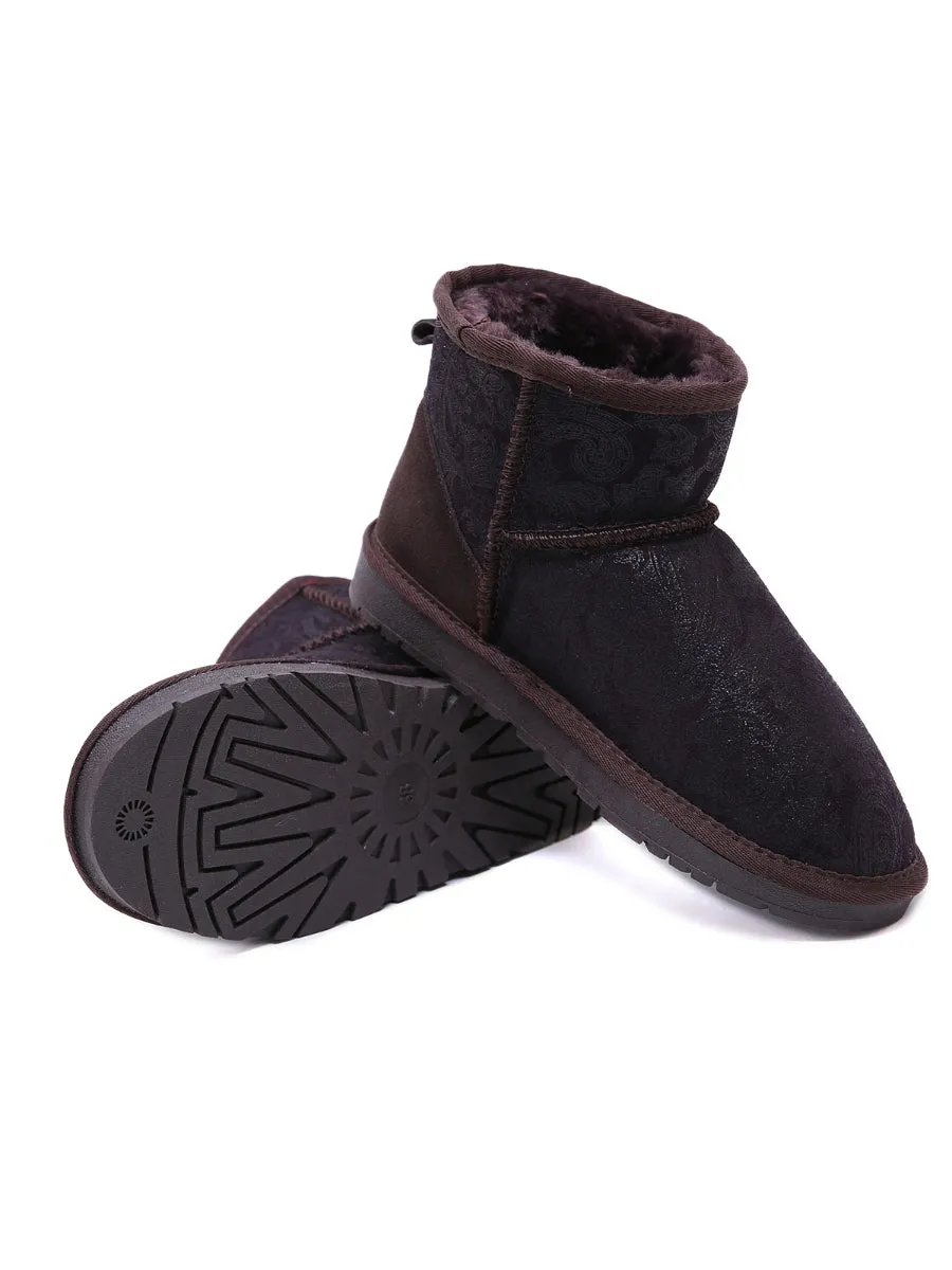 Embroidered Faux Fur-Lined Leather Suede Boot
