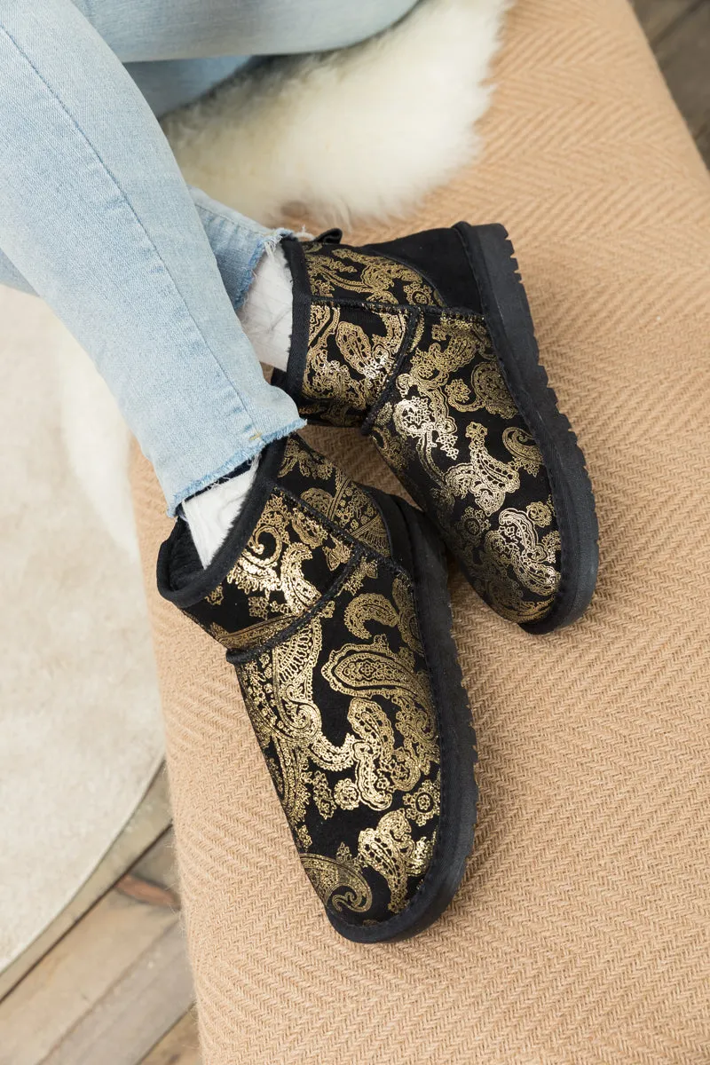 Embroidered Faux Fur-Lined Leather Suede Boot
