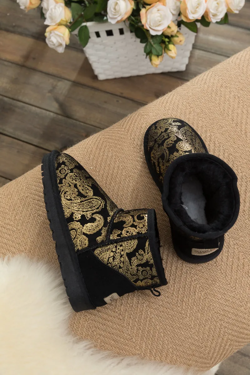 Embroidered Faux Fur-Lined Leather Suede Boot