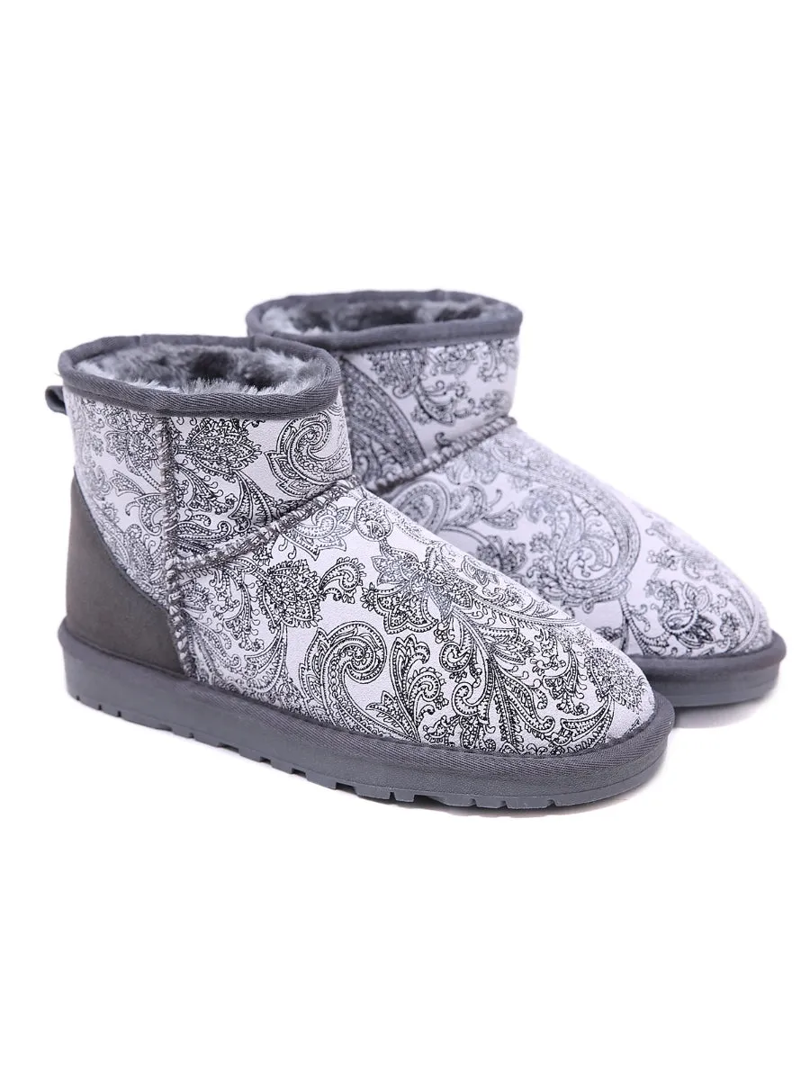 Embroidered Faux Fur-Lined Leather Suede Boot