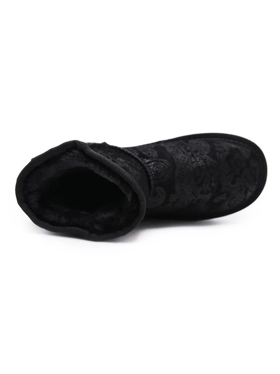 Embroidered Faux Fur-Lined Leather Suede Boot