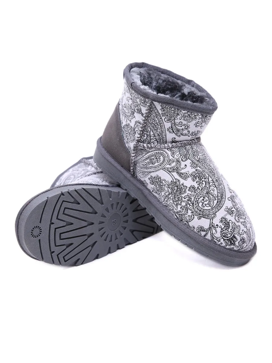 Embroidered Faux Fur-Lined Leather Suede Boot