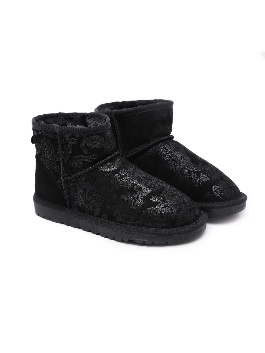 Embroidered Faux Fur-Lined Leather Suede Boot