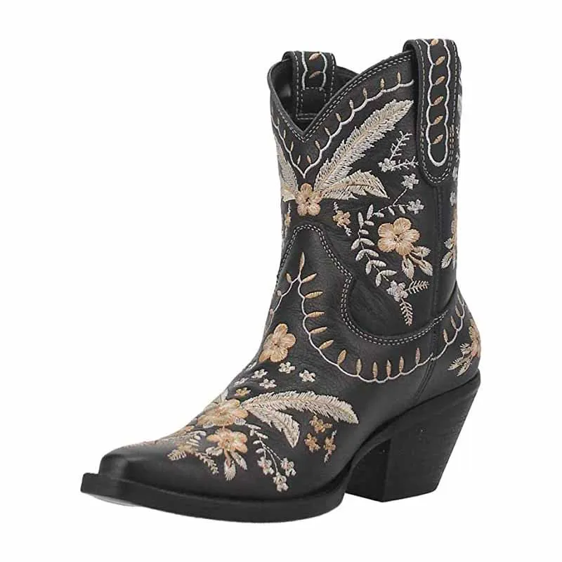 Embroidered Western Mid-calf Boots Walking Boots