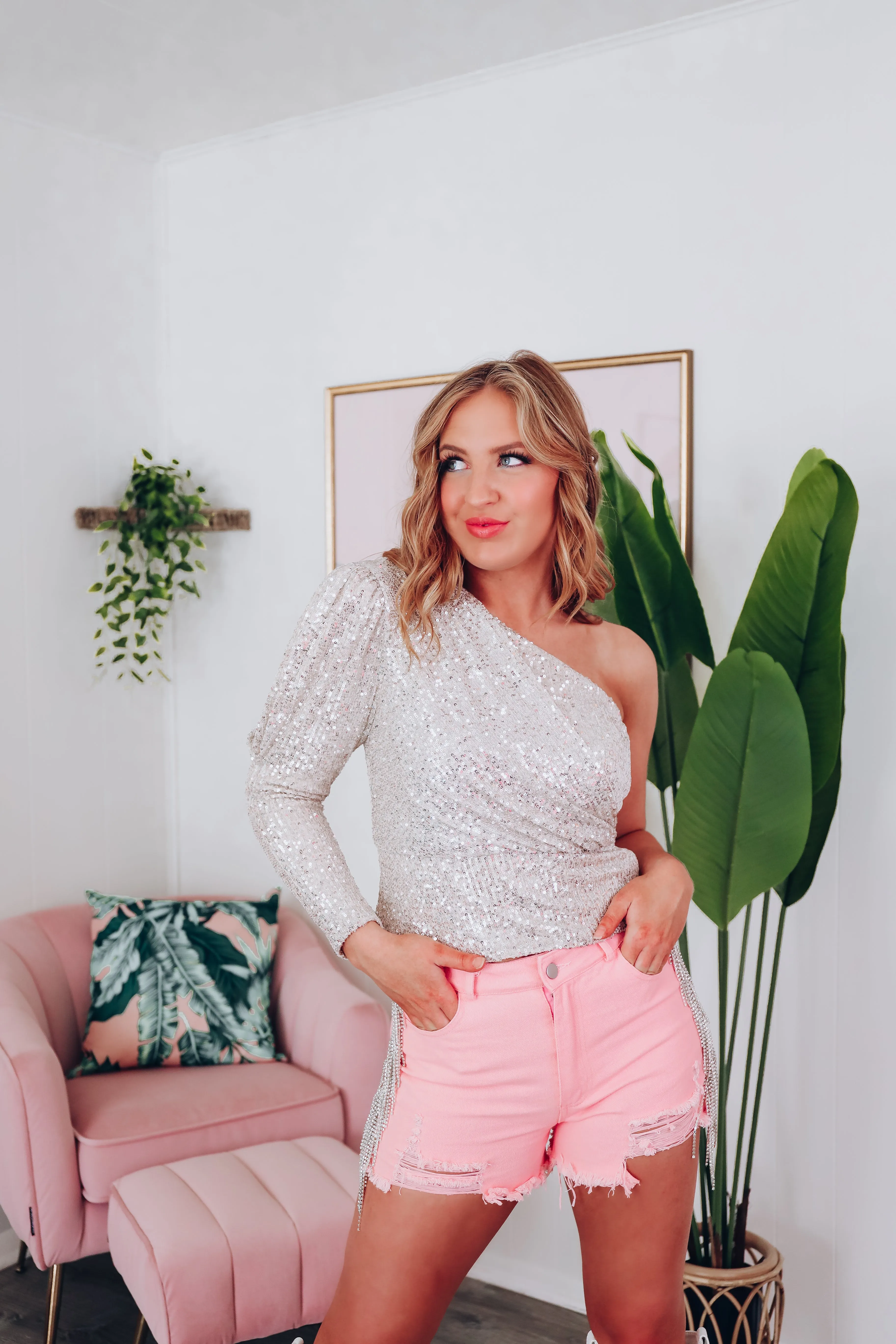 Exuding Femininity Rhinestone Denim Shorts
