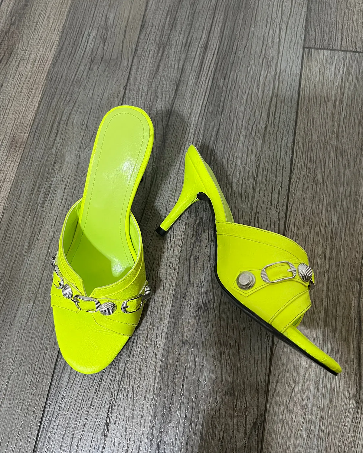 Fashion Rivets Leather Stiletto Heel Slippers