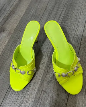 Fashion Rivets Leather Stiletto Heel Slippers