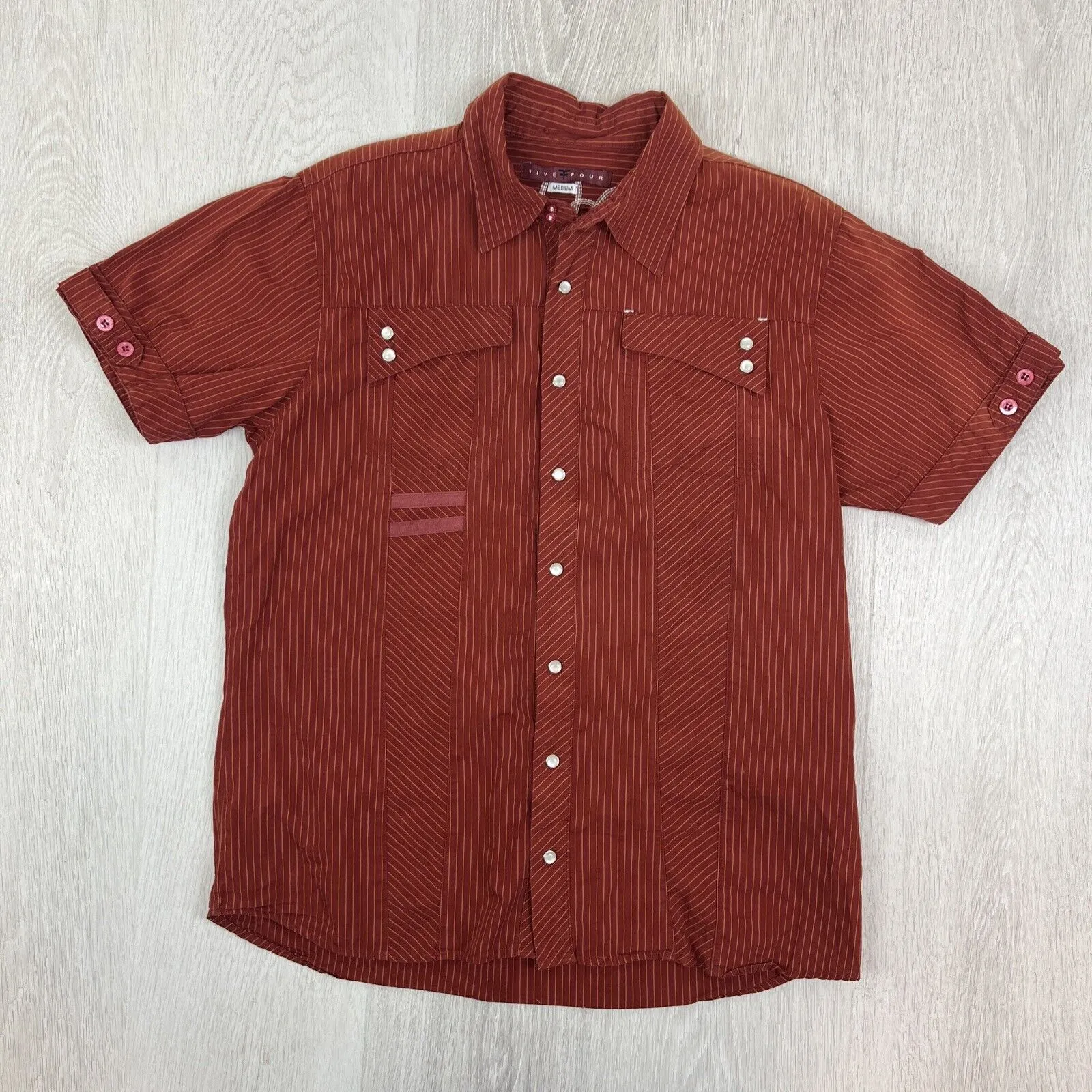 Five Four Womens Red Western Style Short Sleeve Button Up Shirt Size Medium
