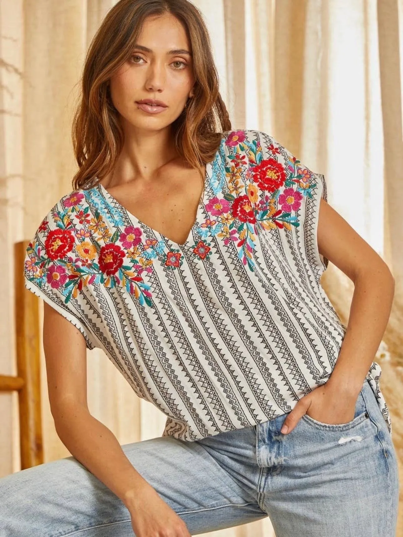Floral Tribe Top: Black Mix