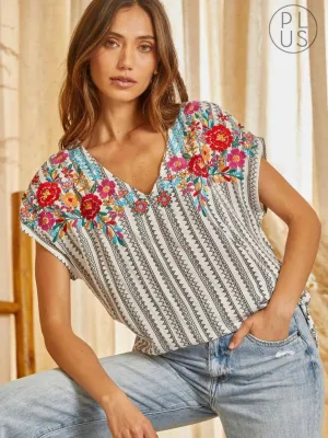 Floral Tribe Top PLUS: Black Mix