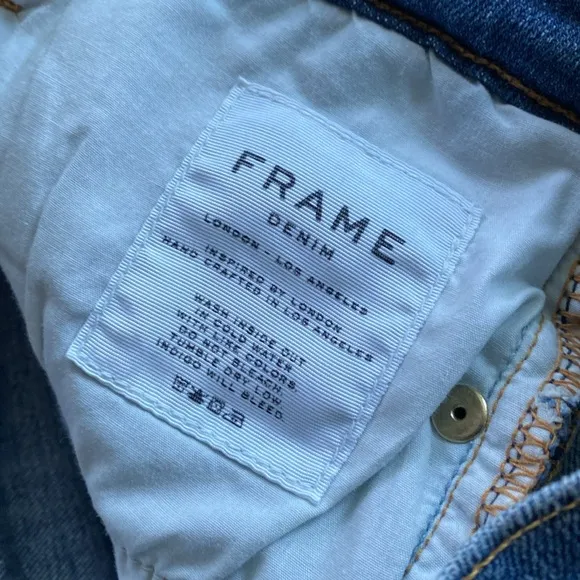 FRAME Le High Straight Leg High Rise Medium Wash Distressed Western Boho Denim