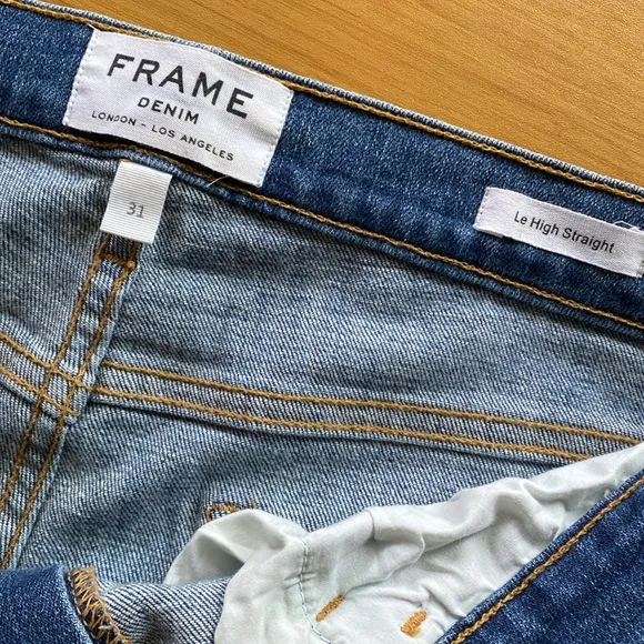 FRAME Le High Straight Leg High Rise Medium Wash Distressed Western Boho Denim