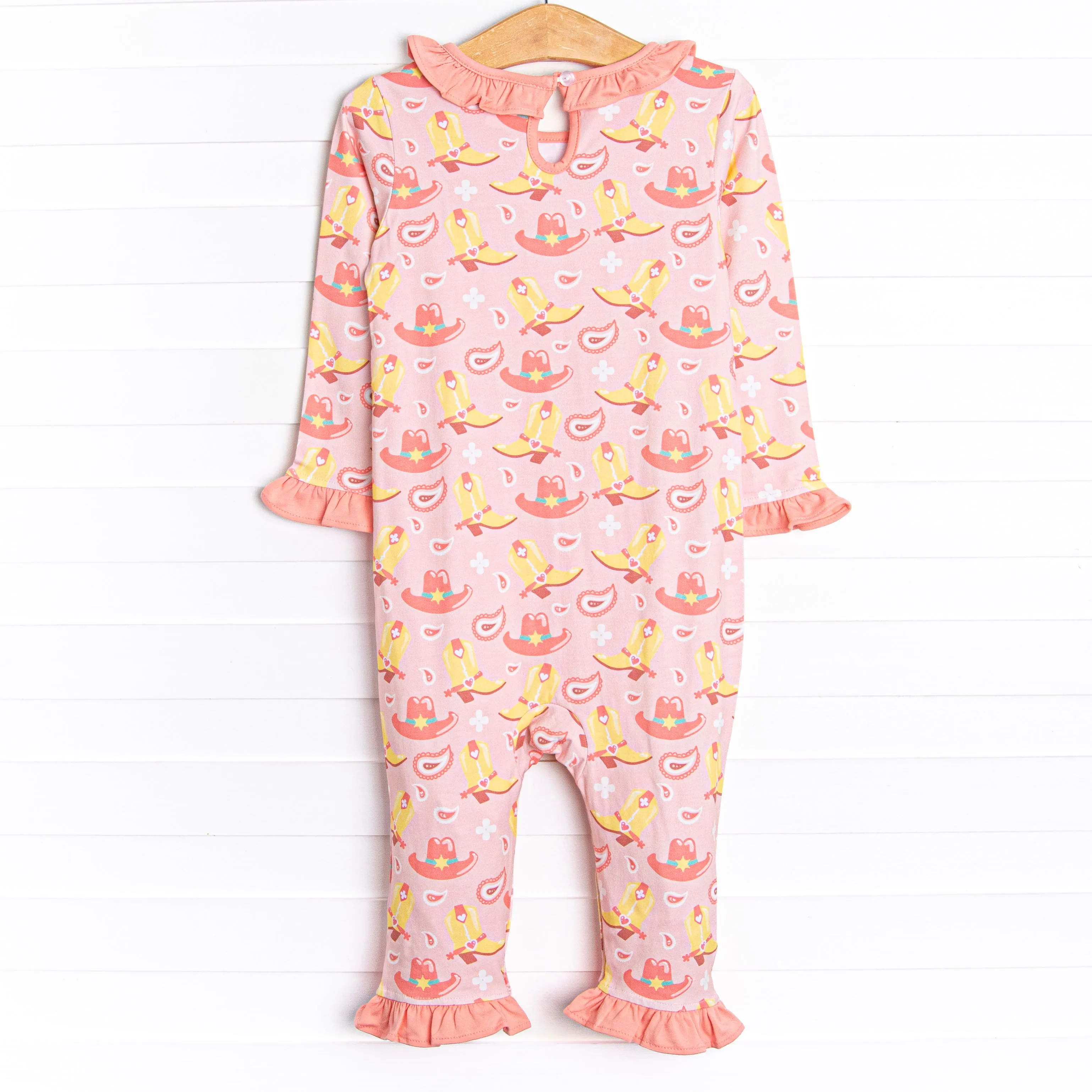 Giddy Up Gal Ruffle Romper, Pink