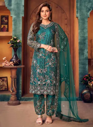 Green and Gold Heavy Embroidered Pant Style Suit