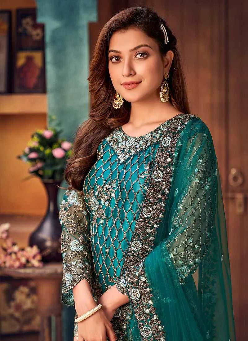 Green and Gold Heavy Embroidered Pant Style Suit