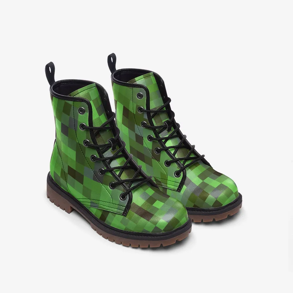 Green Pixels Vegan Leather Unisex Boots