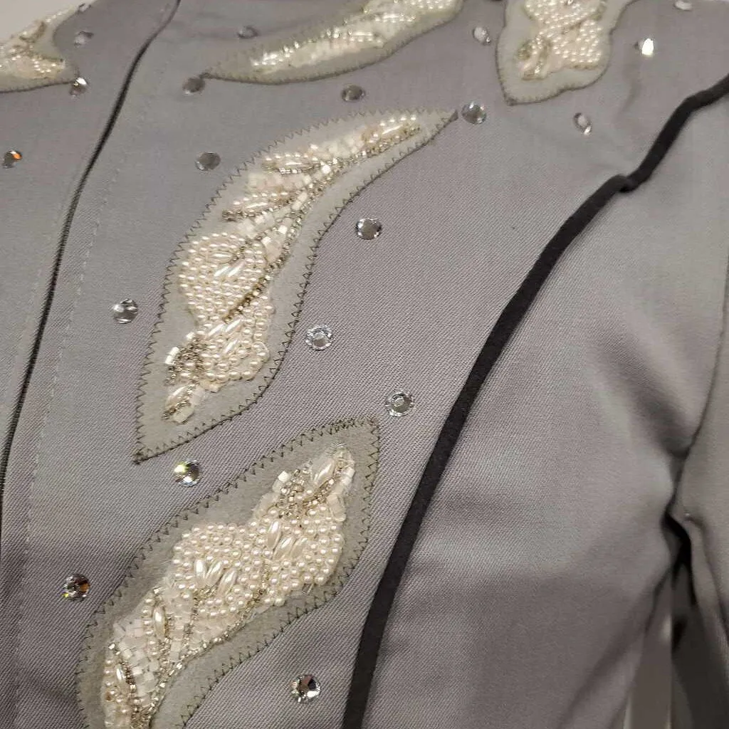 Grey and White Embroidered Western Jacket