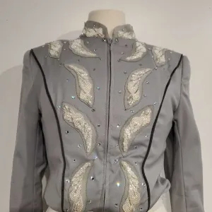 Grey and White Embroidered Western Jacket