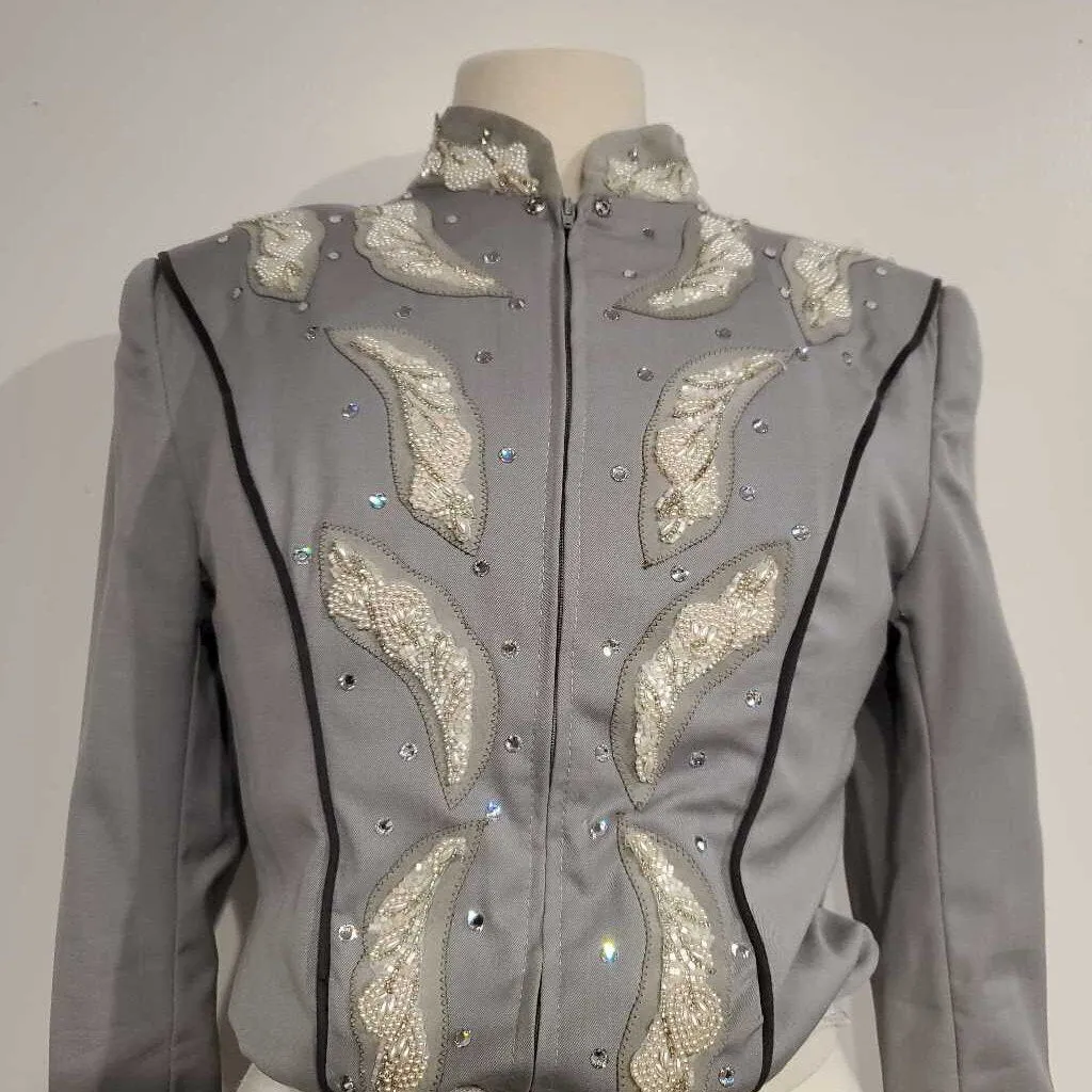 Grey and White Embroidered Western Jacket