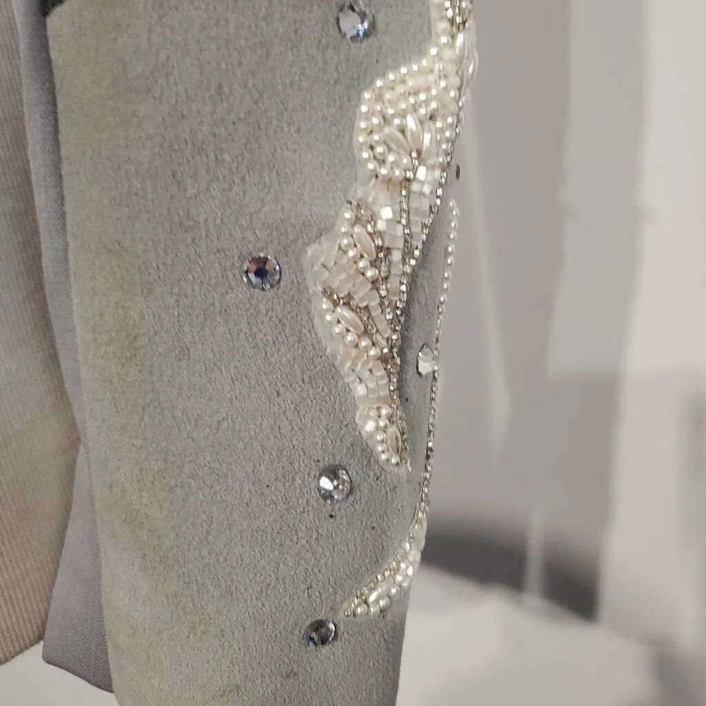 Grey and White Embroidered Western Jacket