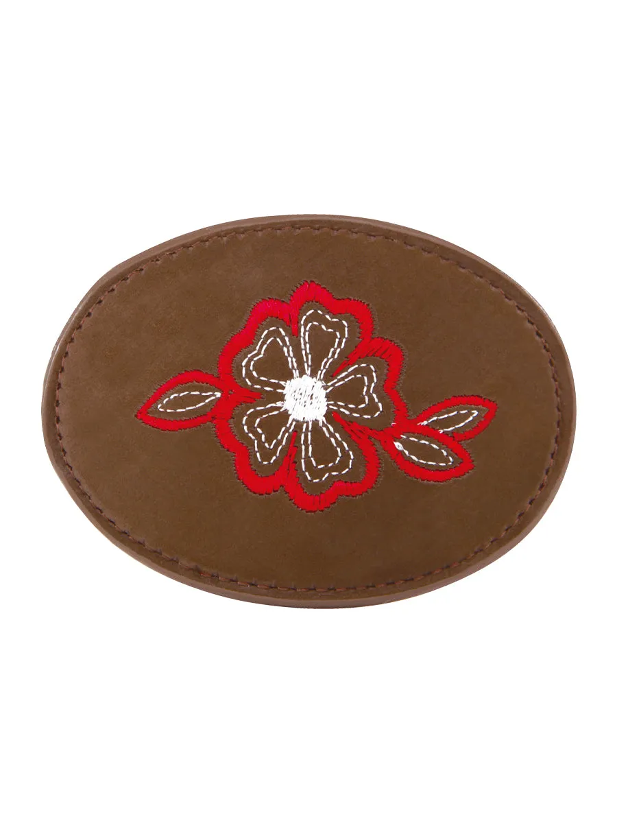 Hebilla para Cinto Vaquero de Mujer, Ovalada con Bordado Floral de Piel Nobuck 'El General' - ID: 43200