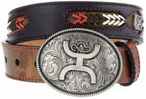 Hooey Western Boys Belt Kids Leather Whipstitch Black & Brown - 1656BEJ2