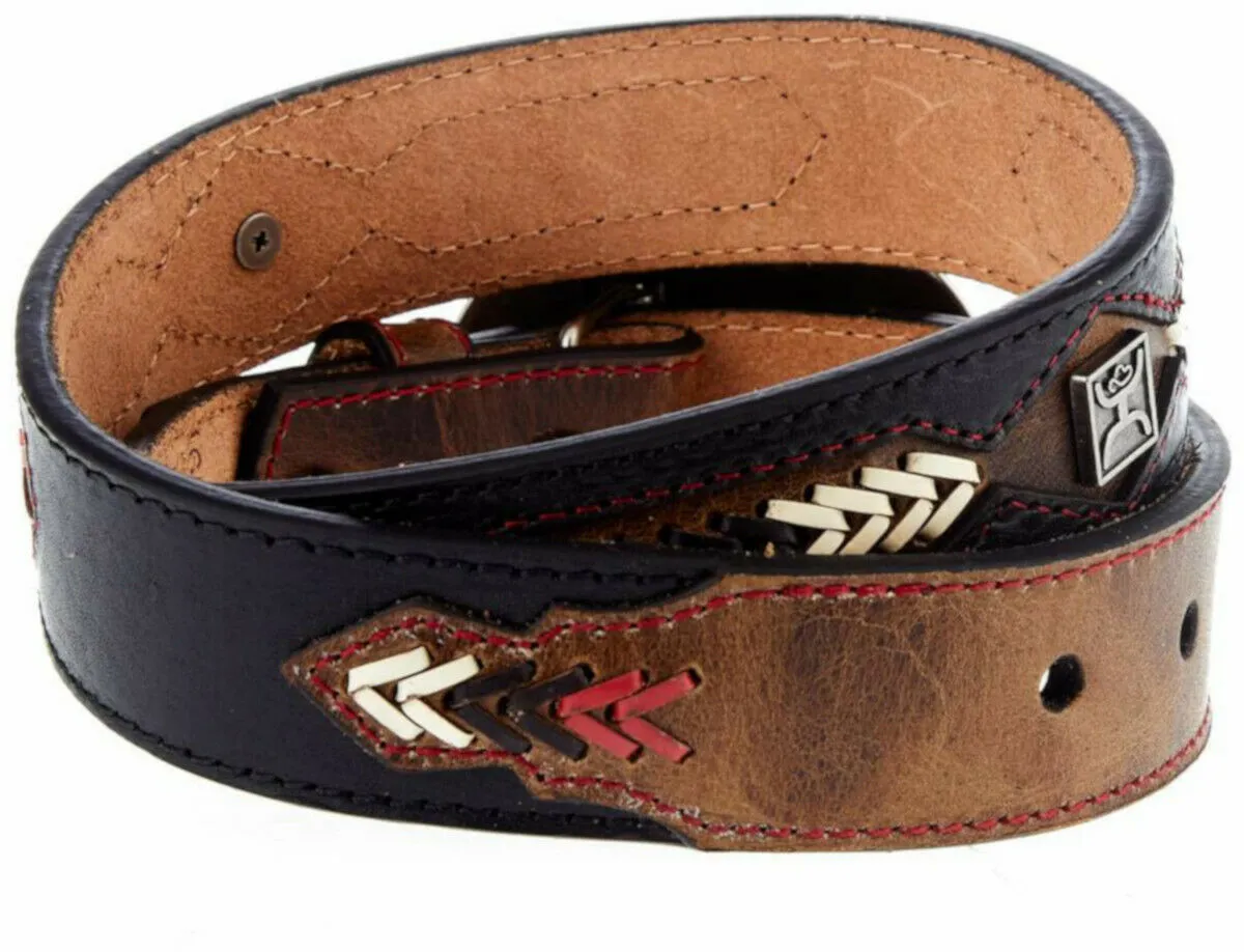 Hooey Western Boys Belt Kids Leather Whipstitch Black & Brown - 1656BEJ2