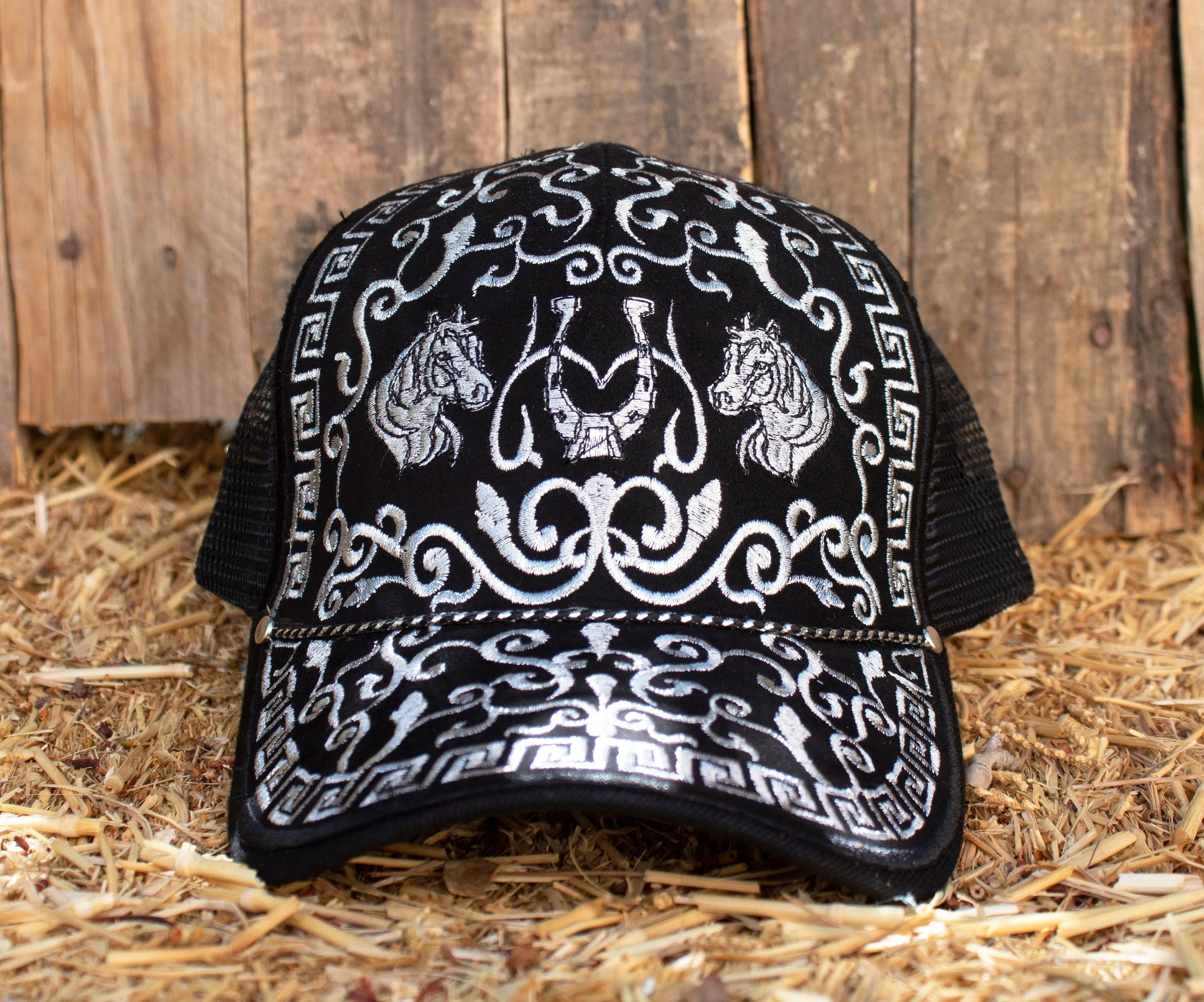 HORSE caballo western horseshoes EMBROIDERED HAT adjustable trucker mesh cap