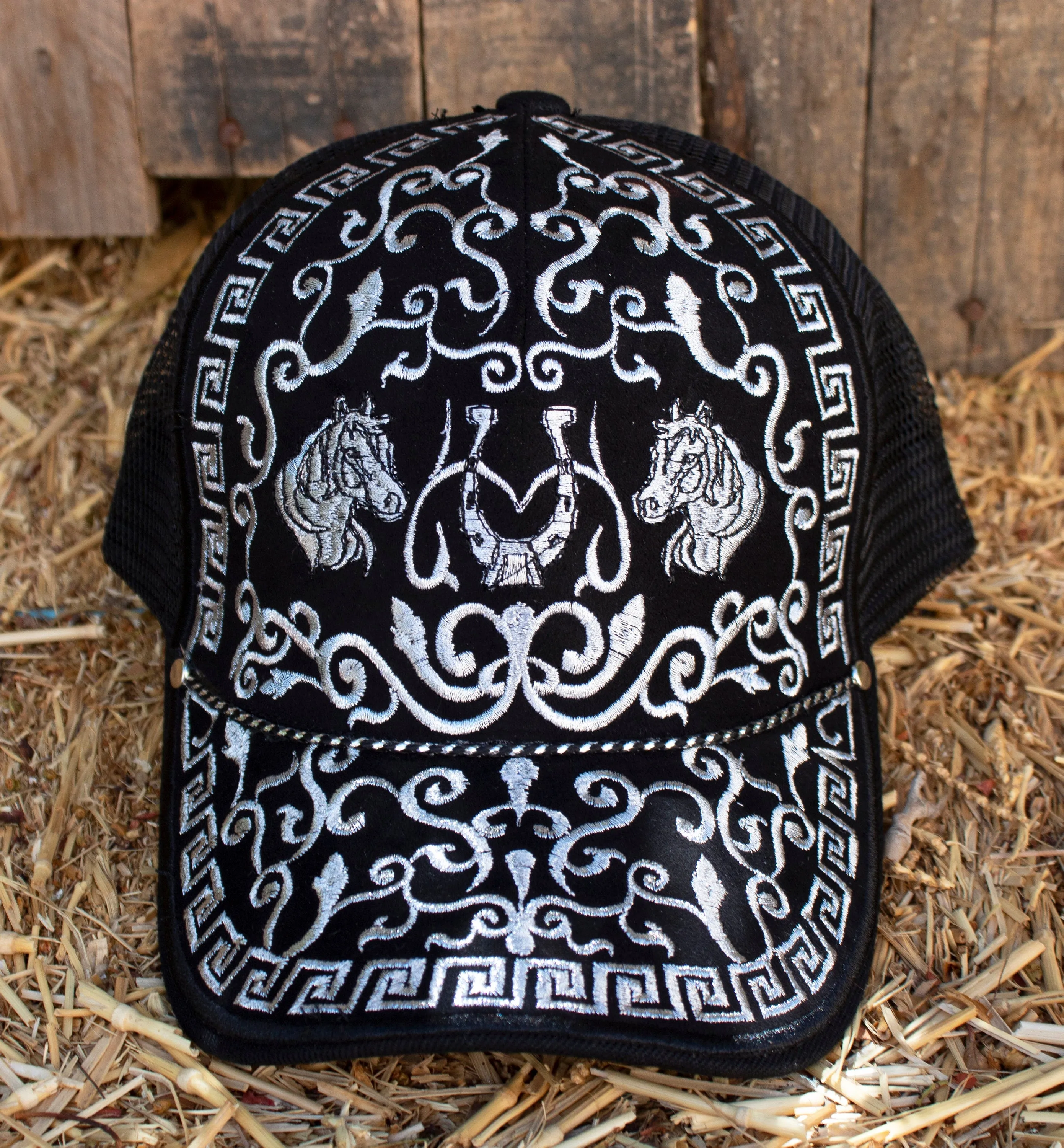 HORSE caballo western horseshoes EMBROIDERED HAT adjustable trucker mesh cap