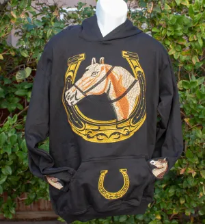 HORSE HORSESHOE EMBROIDERED Cowboy hoodie sweatshirt black sweater