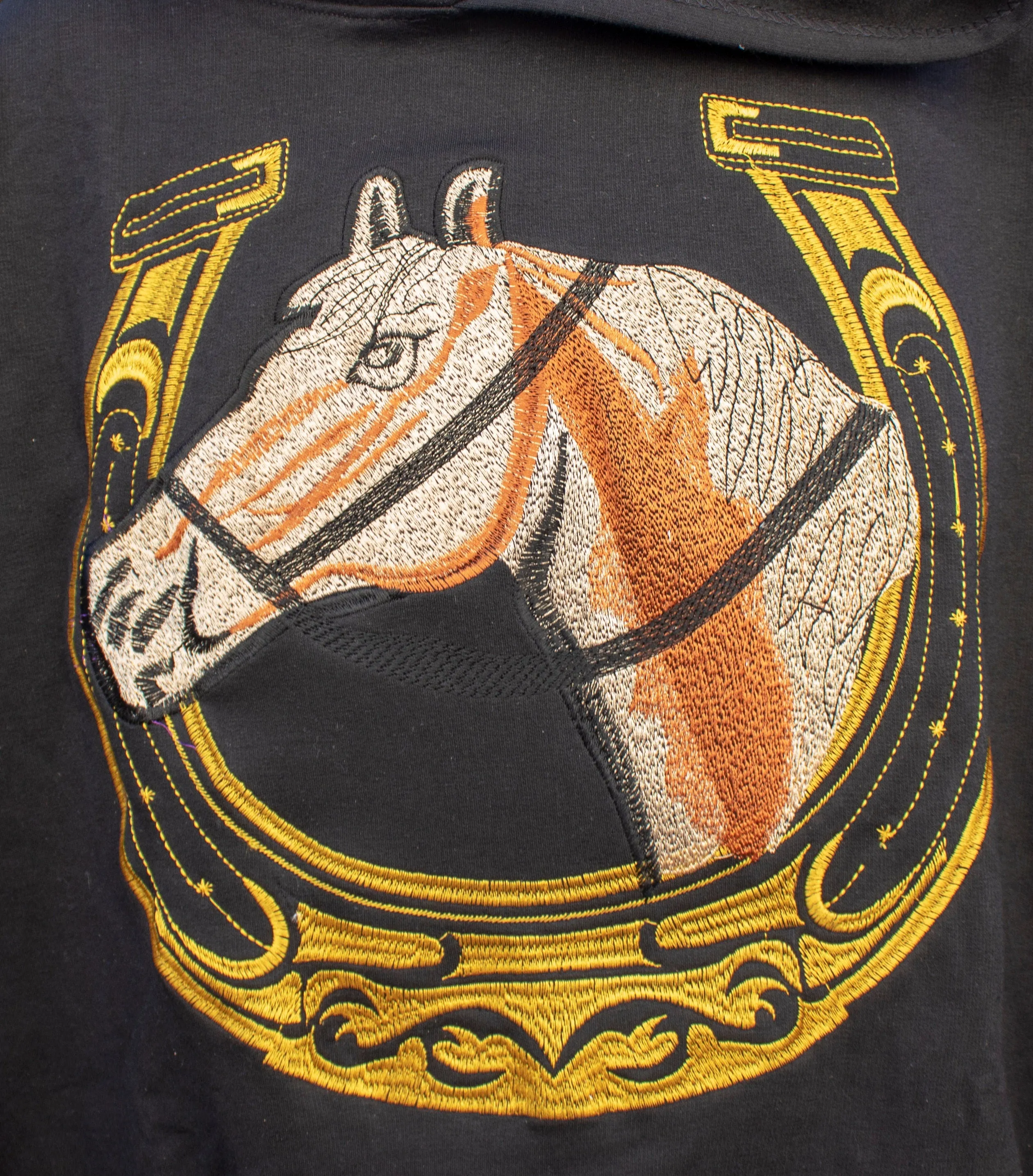 HORSE HORSESHOE EMBROIDERED Cowboy hoodie sweatshirt black sweater