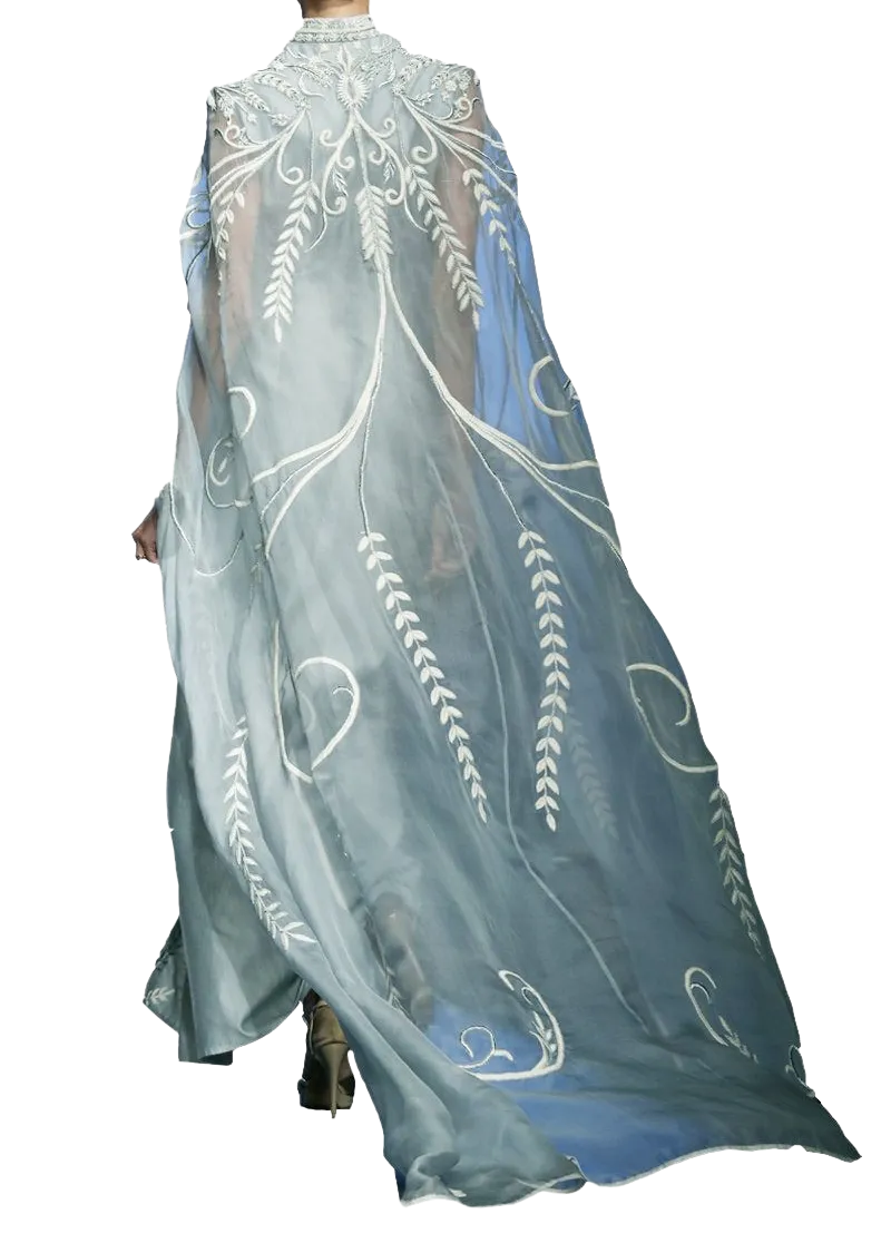 Ice Blue Embroidered Cape Dress