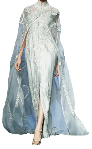 Ice Blue Embroidered Cape Dress