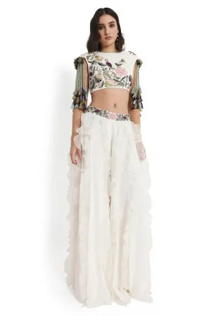 Ivory Embroidered Choli And Ruffled Sharara - Ready To Ship