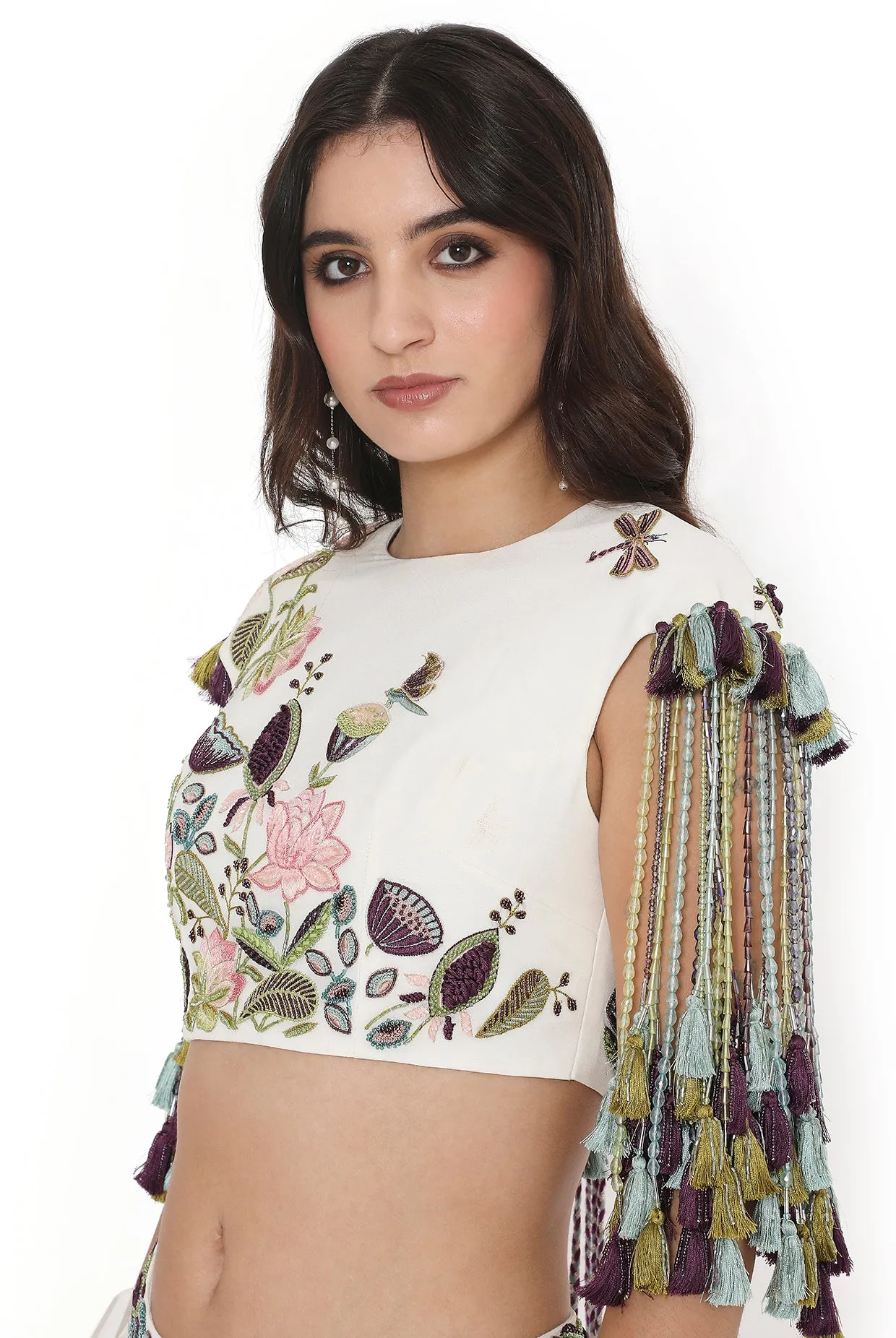 Ivory Embroidered Choli And Ruffled Sharara - Ready To Ship