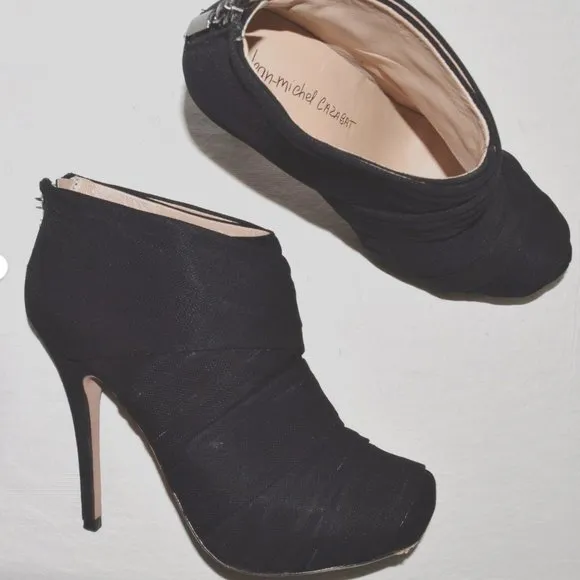 JEAN MICHEL CAZABAT ZAIDA  8.5 M 38.5 BLACK SUEDE FABRIC WRAP BOOTIES ANKLE BOOT