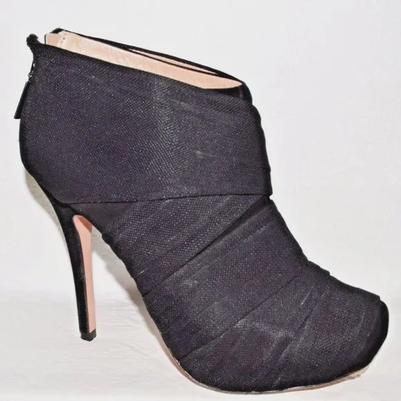 JEAN MICHEL CAZABAT ZAIDA  8.5 M 38.5 BLACK SUEDE FABRIC WRAP BOOTIES ANKLE BOOT