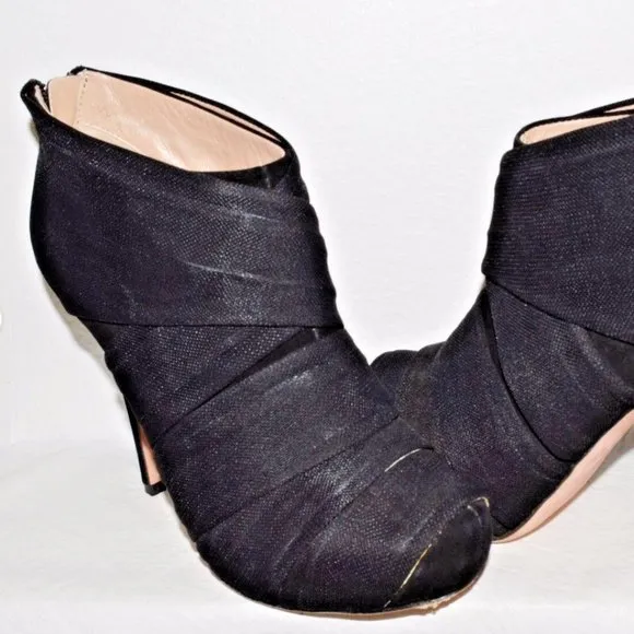 JEAN MICHEL CAZABAT ZAIDA  8.5 M 38.5 BLACK SUEDE FABRIC WRAP BOOTIES ANKLE BOOT