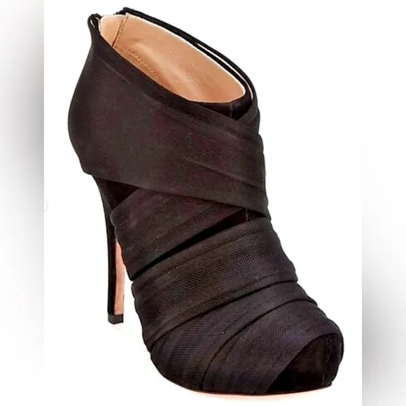 JEAN MICHEL CAZABAT ZAIDA  8.5 M 38.5 BLACK SUEDE FABRIC WRAP BOOTIES ANKLE BOOT
