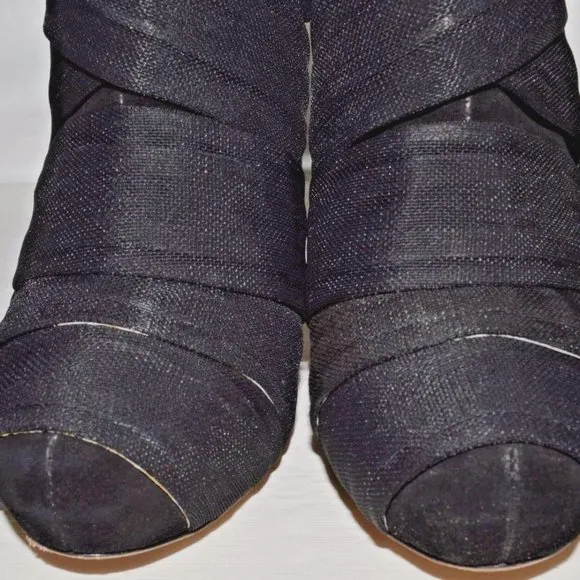 JEAN MICHEL CAZABAT ZAIDA  8.5 M 38.5 BLACK SUEDE FABRIC WRAP BOOTIES ANKLE BOOT