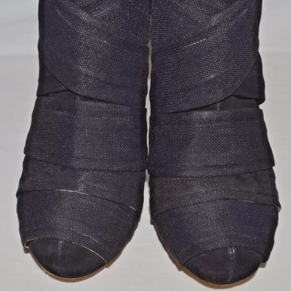 JEAN MICHEL CAZABAT ZAIDA  8.5 M 38.5 BLACK SUEDE FABRIC WRAP BOOTIES ANKLE BOOT