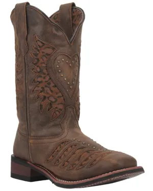 Laredo Women's Stella Leopard Print Inlay Studded Western Boot - Square Toe 5889